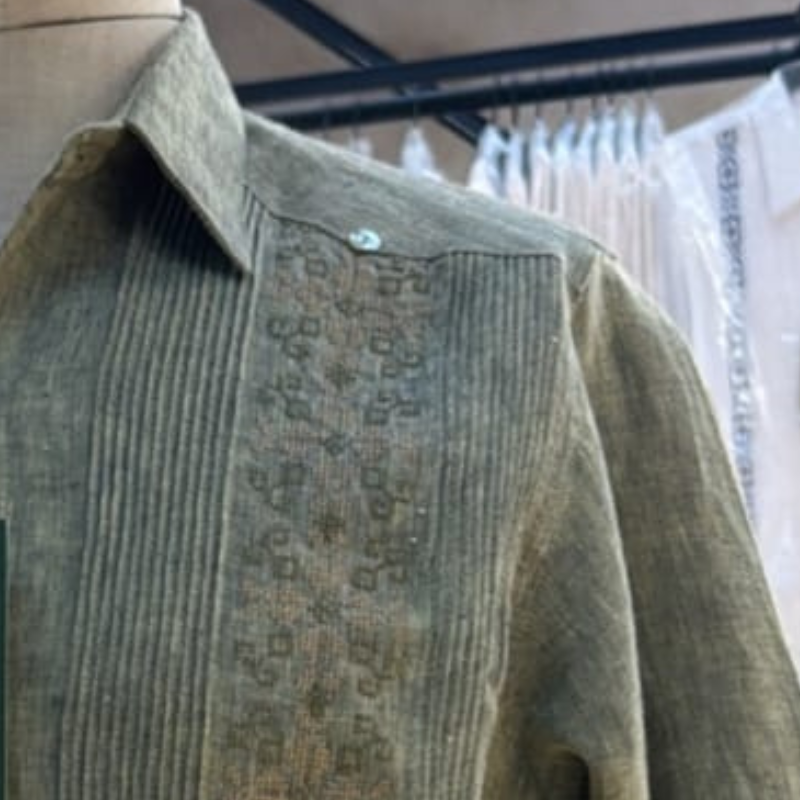 guayabera vert olive présidentielle homme lin