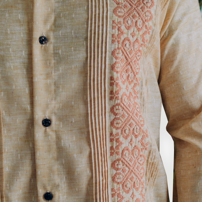 Guayabera beige homme brodée à manches longues – Casa Habana