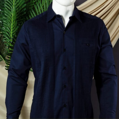 Chemise cubaine bleu marine
