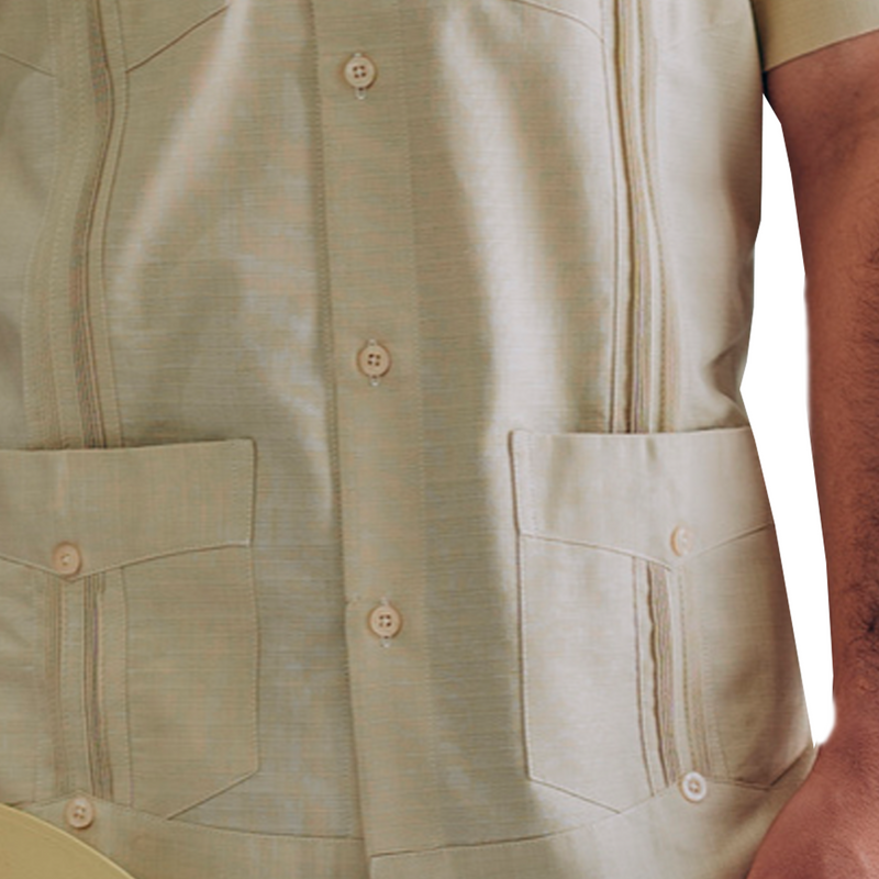 Guayabera cubaine beige à manches courtes