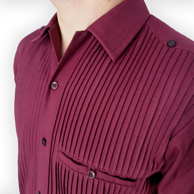 Chemise guayabera bordeaux en lin et coton – élégance tropicale