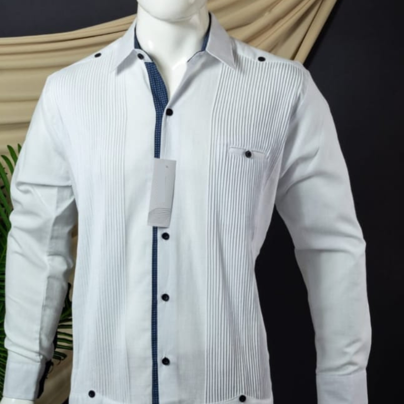Guayabera présidentielle blanche avec boutons noirs