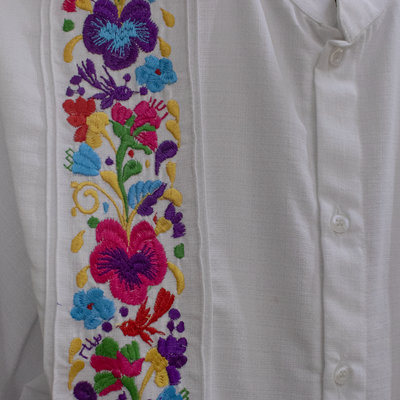 Chemise guayabera fleurie homme manches longues – élégance mexicaine authentique