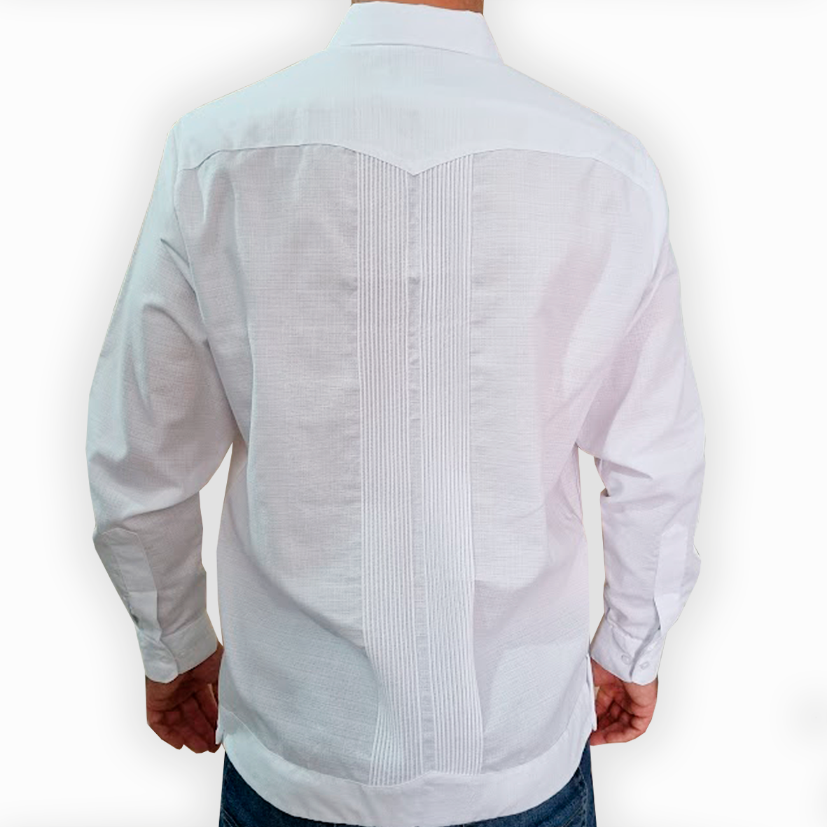 Chemise guayabera homme blanche en lin et coton avec broderie bleue