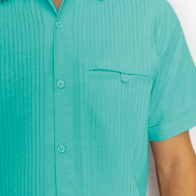 Chemise guayabera menta en lin et coton