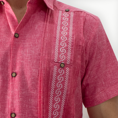 Chemise guayabera rose pastel à manches courtes – style cubain