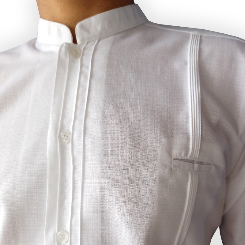 Guayabera blanche à col mao pour homme, manches longues
