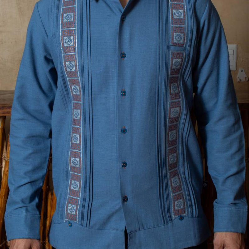 Guayabera Bleue Brodée Casa Habana en lin premium