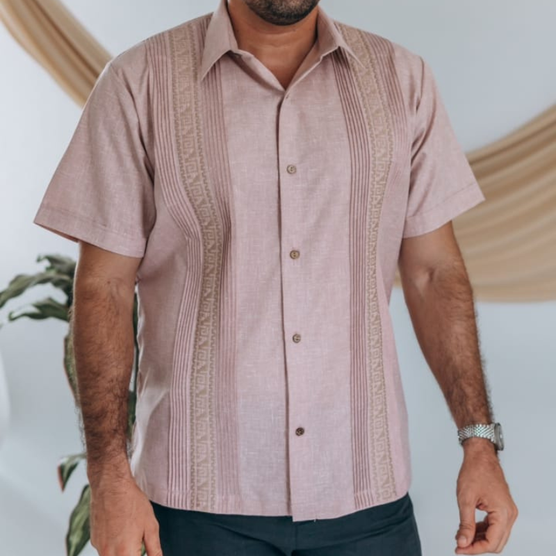 Guayabera Rose Bois Brodée