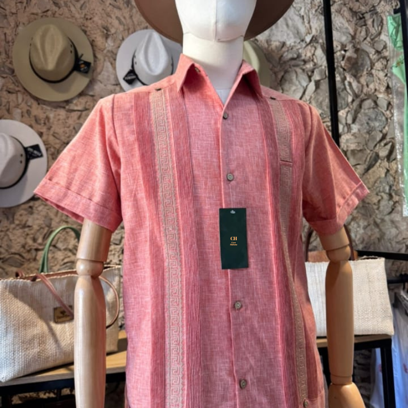 Guayabera Rose Brodée Manches Courtes