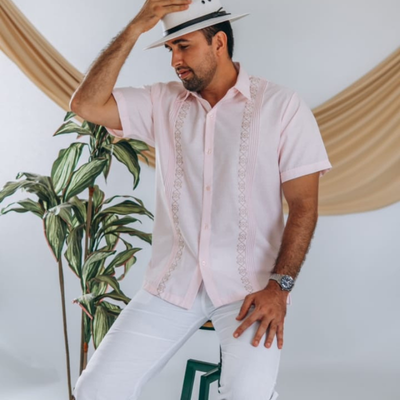 Guayabera Rose Clair Manches Courtes