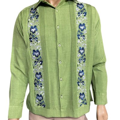 Guayabera Vert Clair Brodée