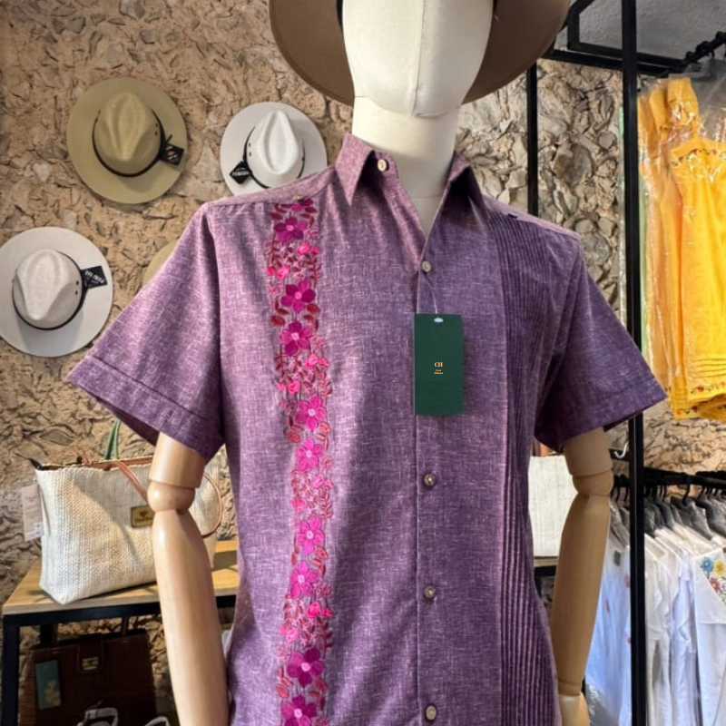 Guayabera Violette Brodée Fleurie