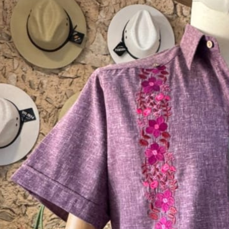 Guayabera Violette Brodée Fleurie