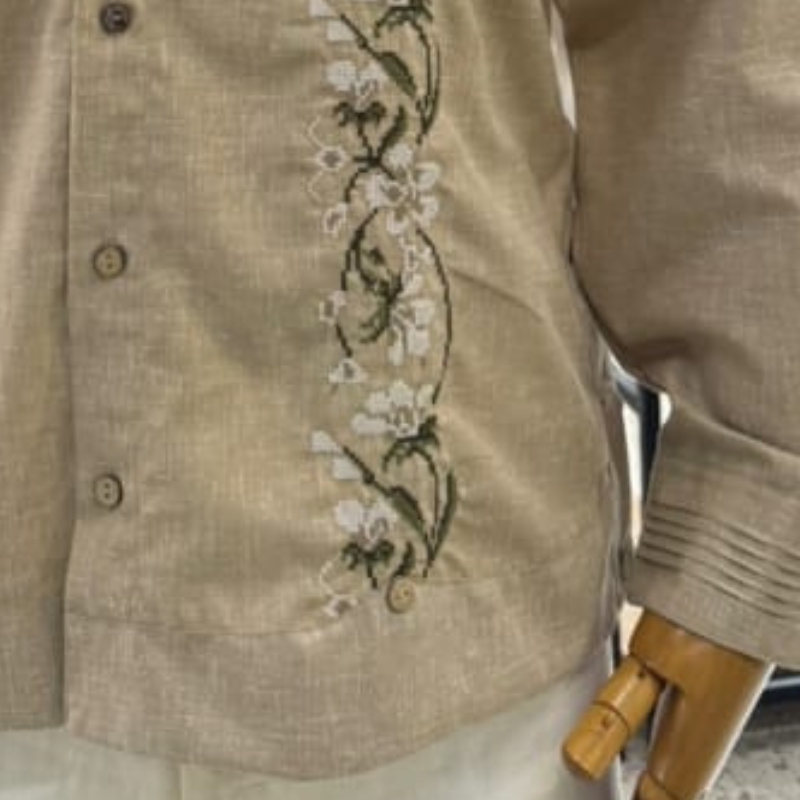 Guayabera Beige Brodée Fleurs