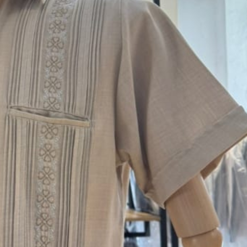 Guayabera Beige Brodée Manches Courtes