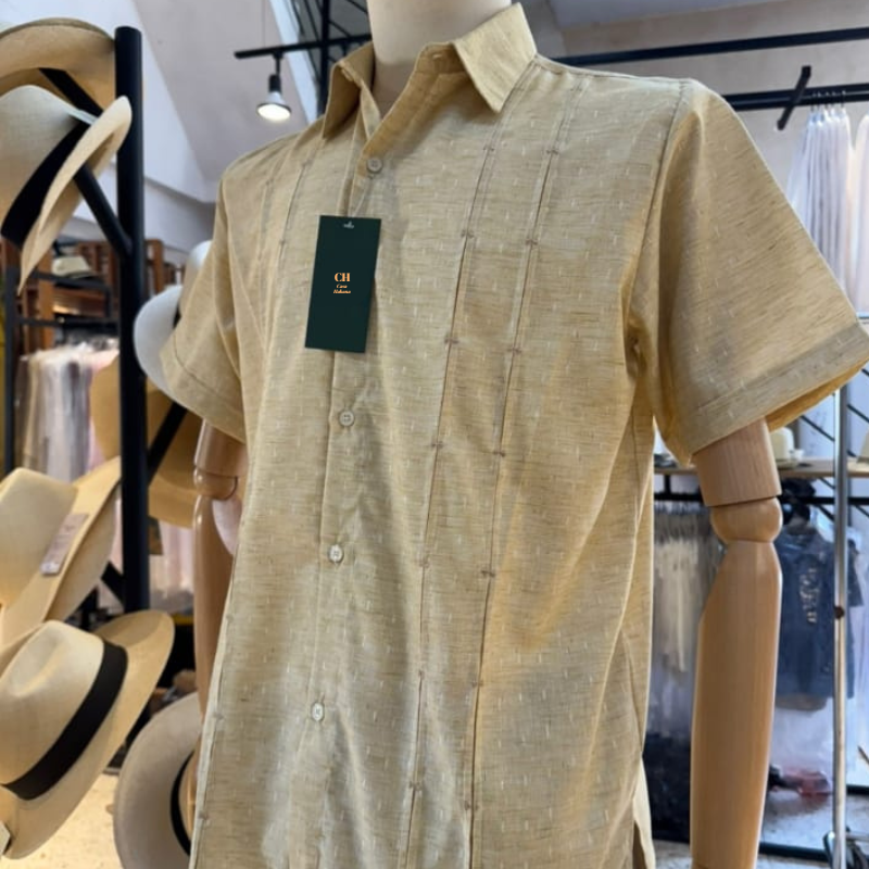 Guayabera Beige Clair Manches Courtes