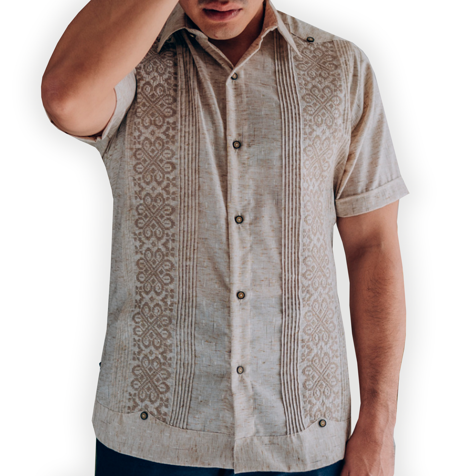 Guayabera beige homme à manches courtes brodée main – Casa Habana