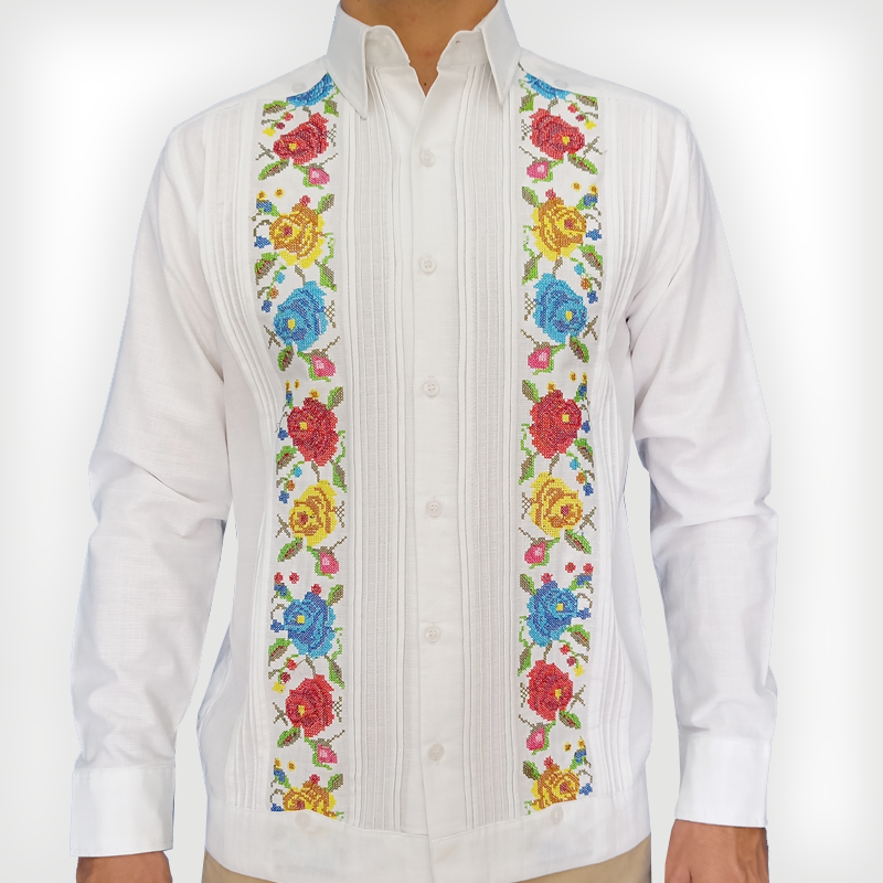 Guayabera blanche à broderie florale