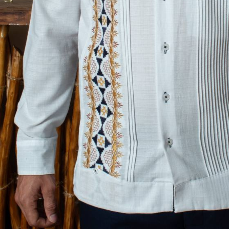 Guayabera blanche brodée dorée pour mariage