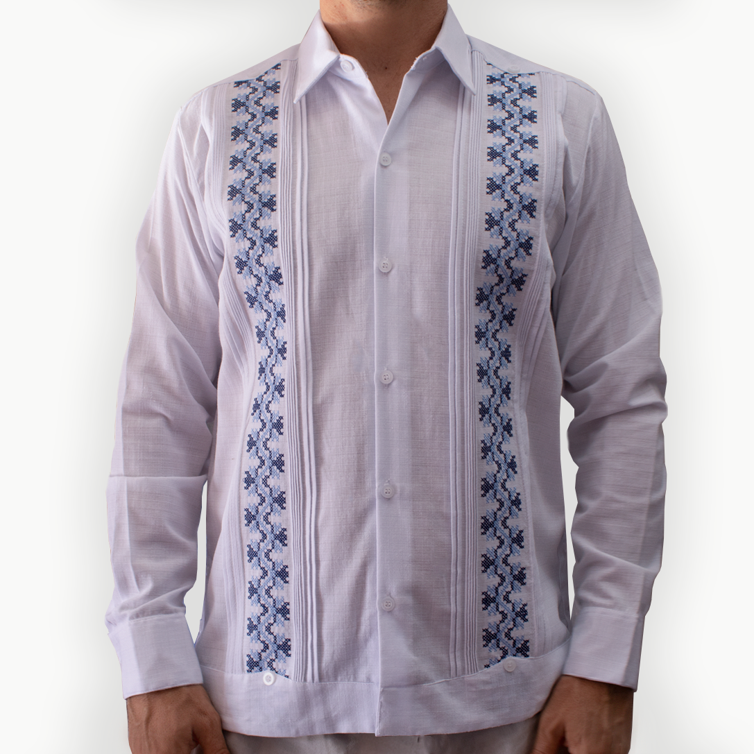Guayabera blanche brodée à manches longues