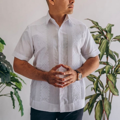 Guayabera blanche broderie blanche homme