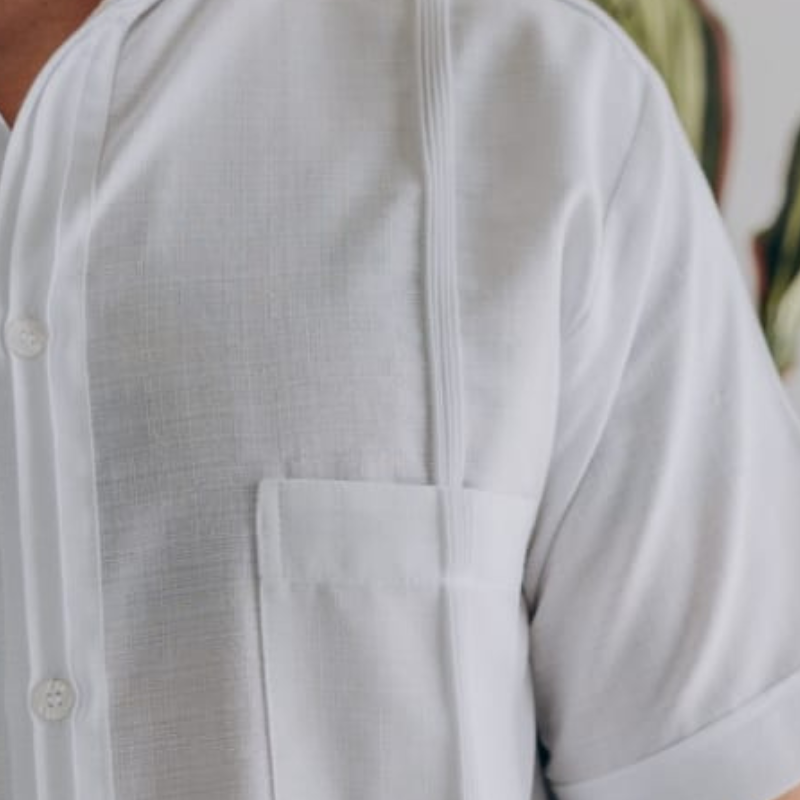 Guayabera Blanche Col Mao Manches Courtes