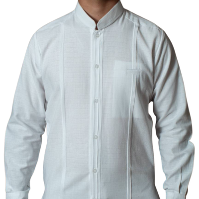 Guayabera blanche col Mao manches longues