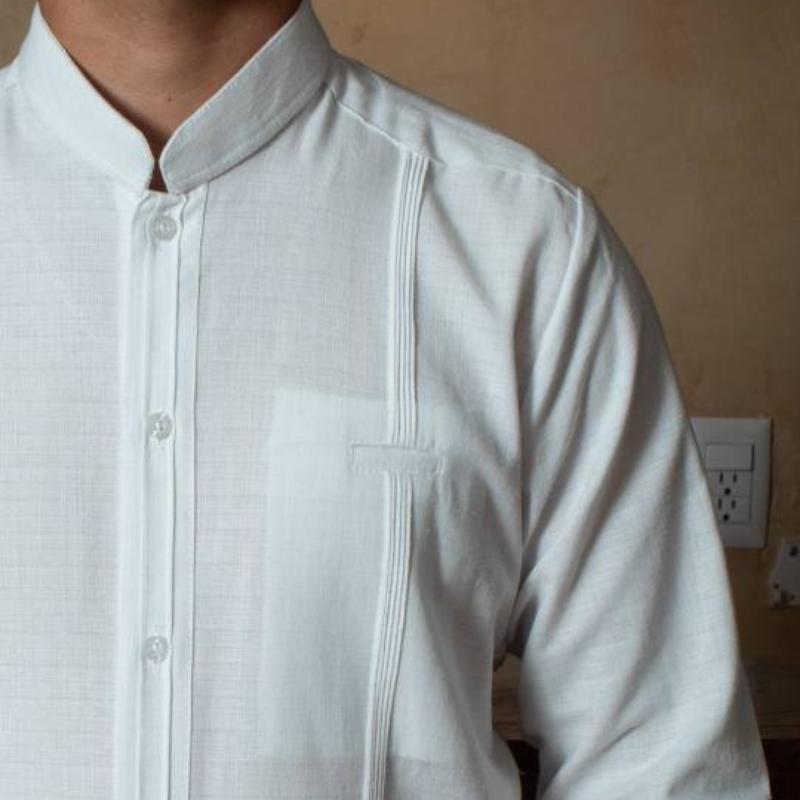 Guayabera Blanche Col Mao Manches Longues