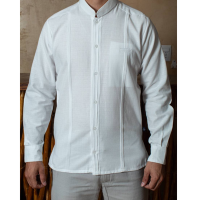 Guayabera blanche col Mao manches longues homme
