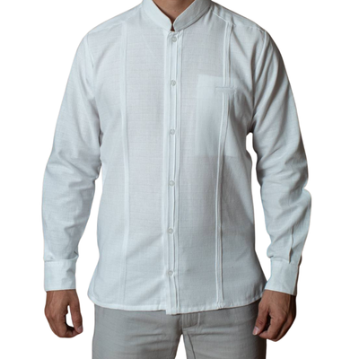 Guayabera blanche col Mao manches longues pour mariage