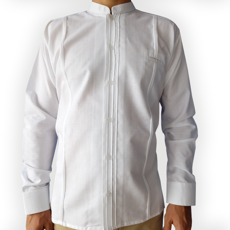 Guayabera blanche à col mao pour homme, manches longues