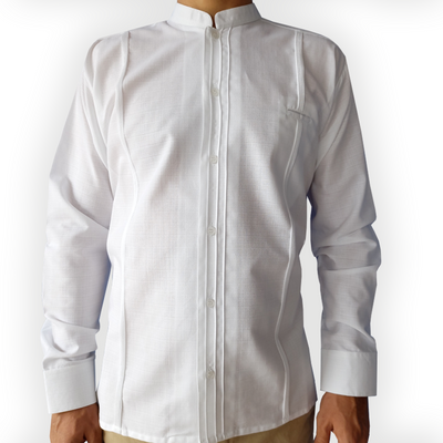 Guayabera blanche à col mao pour homme, manches longues