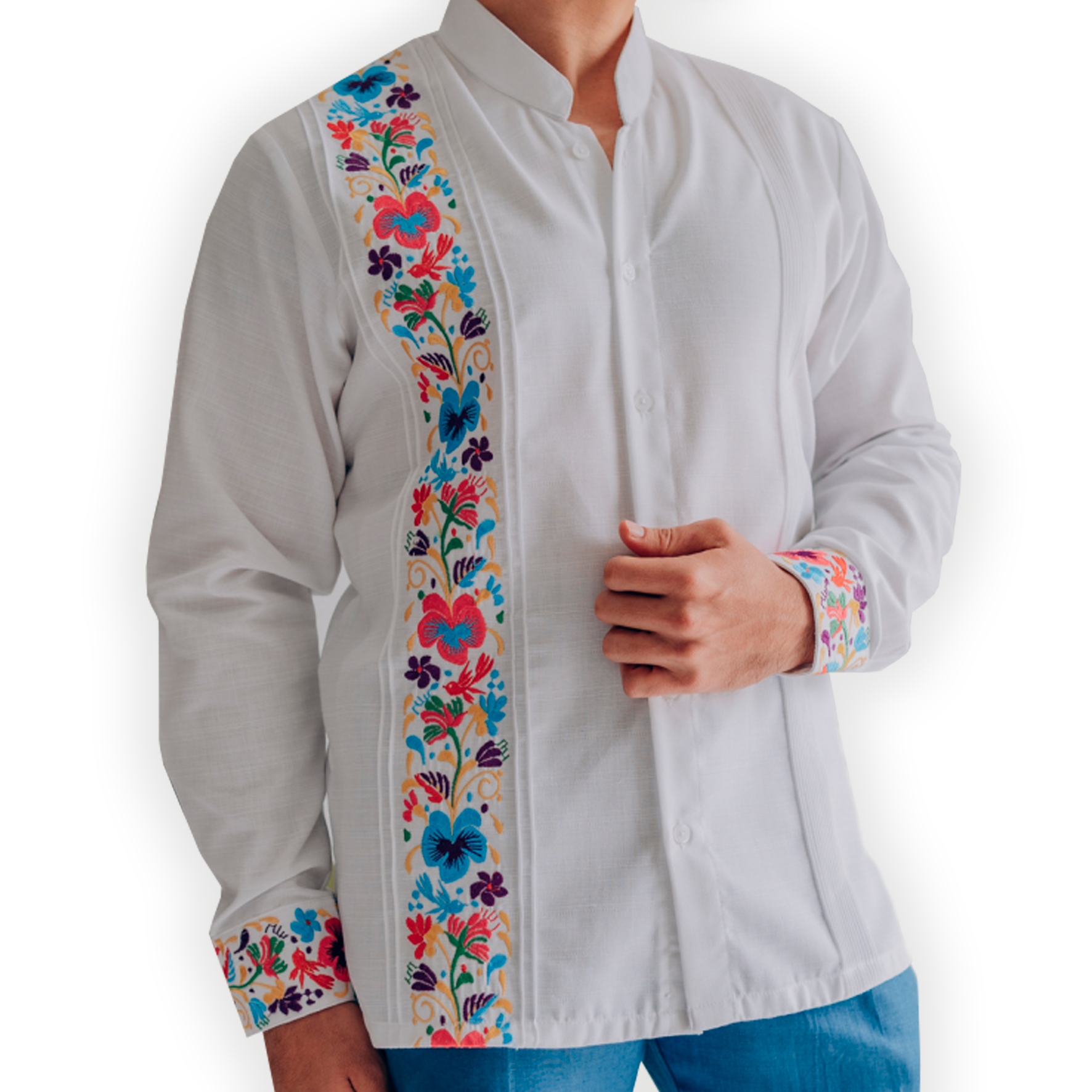 Guayabera blanche à fleurs brodées pour homme – artisanat du Yucatán Casa Habana