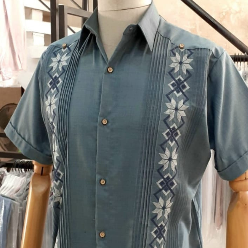 Guayabera Bleu Ardoise Manches Courtes