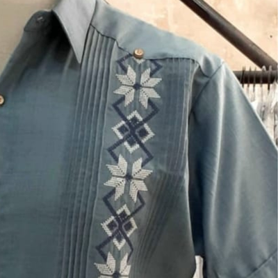 Guayabera bleu ardoise manches courtes homme