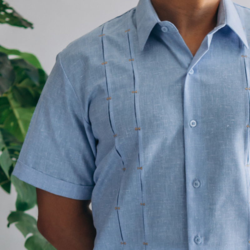 Guayabera Bleu Azur Manches Courtes