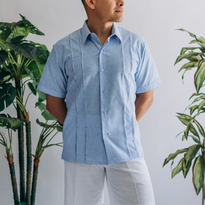 Guayabera bleu azur manches courtes homme
