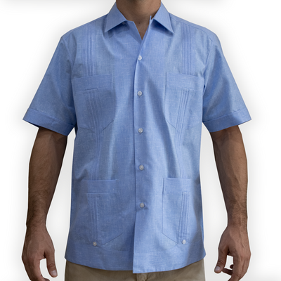 Guayabera bleu ciel homme en coton – chemise cubaine légère Casa Habana