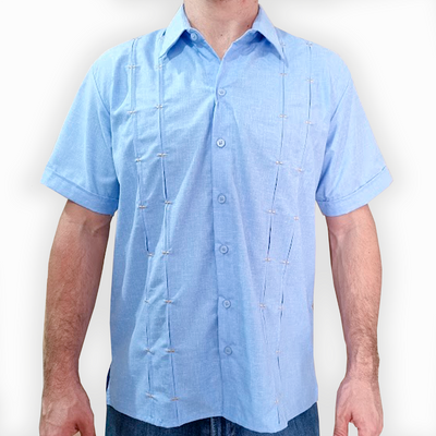 Guayabera bleu clair homme en lin et coton