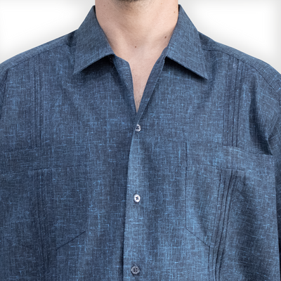 Guayabera bleu foncé homme en coton – chemise cubaine élégante