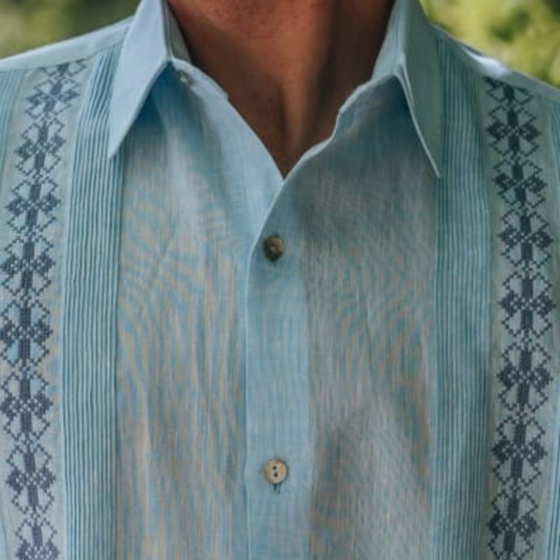 Guayabera bleu pastel homme