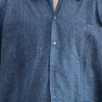 Guayabera bleue marine à manches courtes – style tropical chic