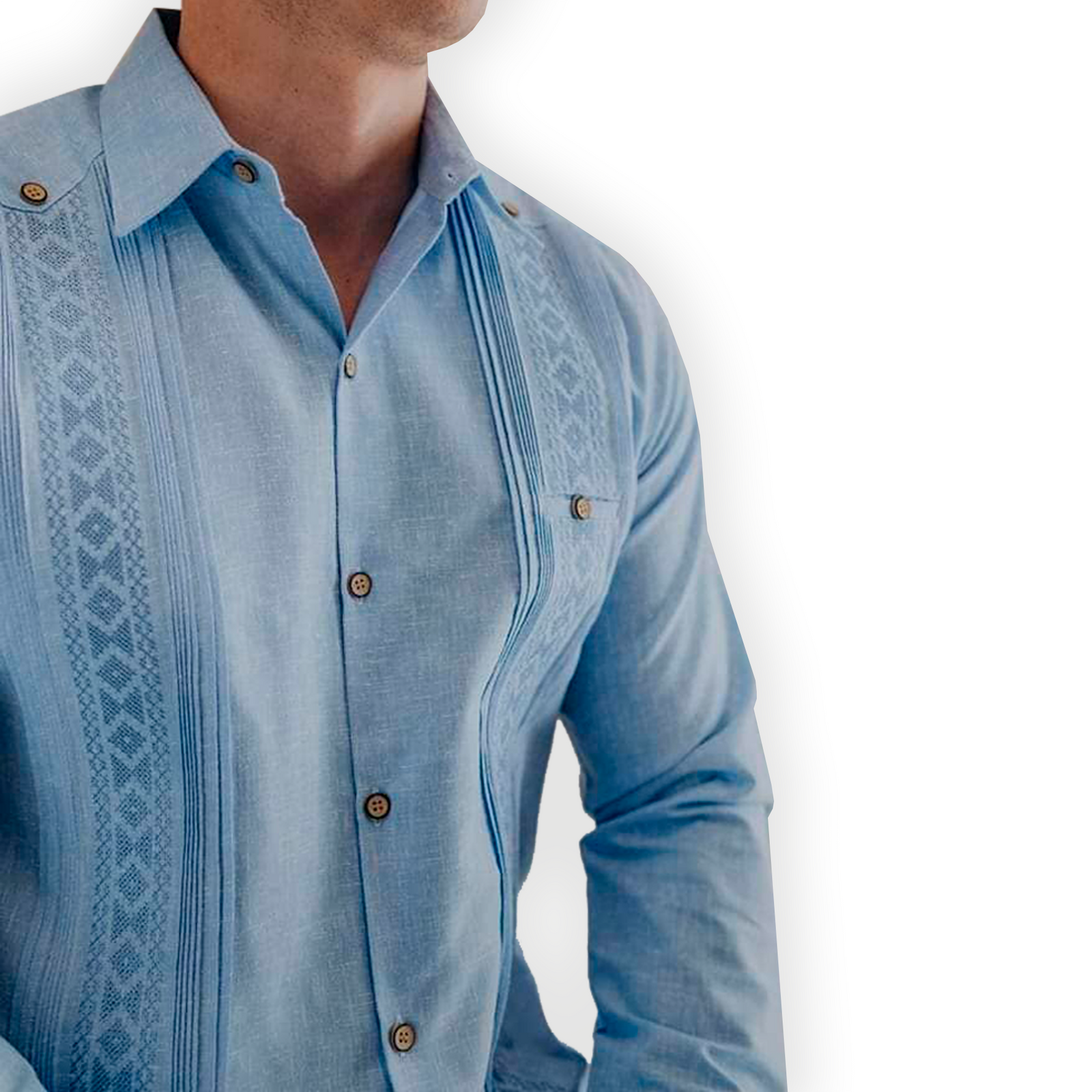 Guayabera bleue brodée manches longues