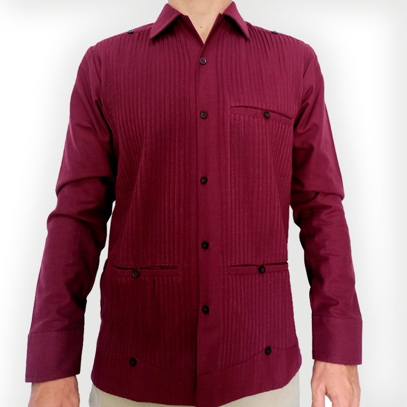 Guayabera bordeaux Casa Habana – chemise artisanale pour homme
