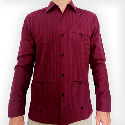 Guayabera bordeaux Casa Habana – chemise artisanale pour homme