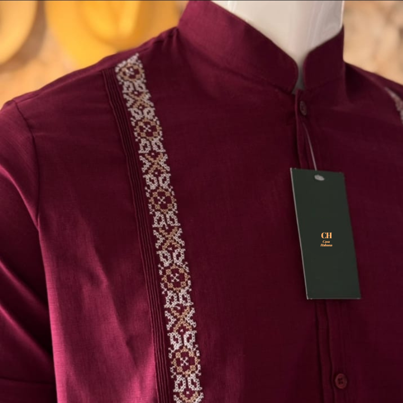 Guayabera Bordeaux Col Mao