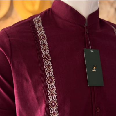 Guayabera bordeaux col Mao homme