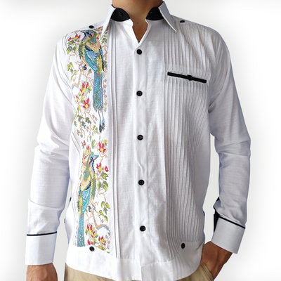 Guayabera brodée main avec motif oiseau Toh du Yucatán