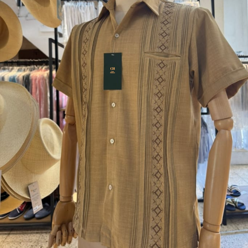 Guayabera Camel Brodée Manches Courtes